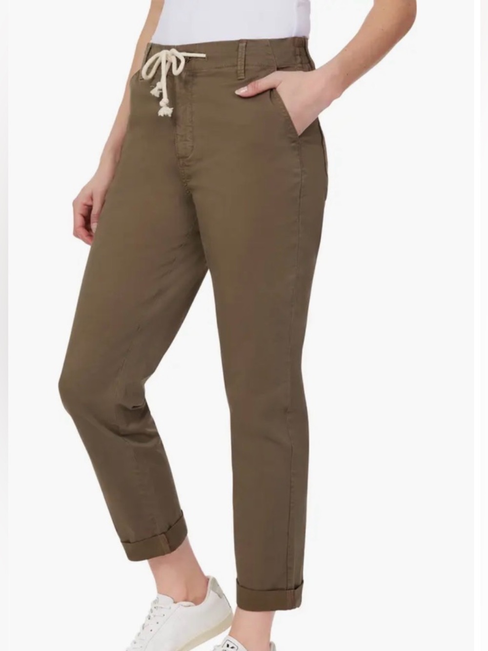 Kensie Olive Drawstring Cropped Chinos